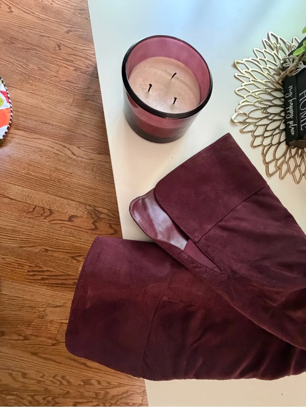 Women's Pointed-Toe Over-the-Knee Heeled Boots - Burgundy
